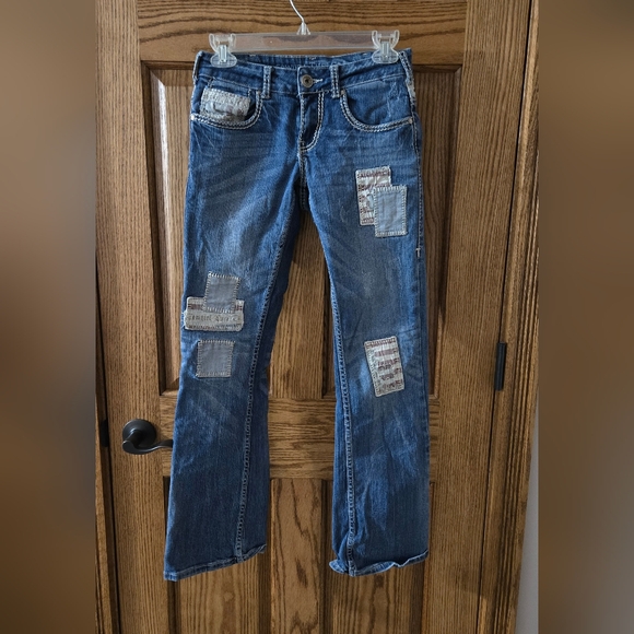 Cowgirl Tuff Blue Patchwork Boot Cut Jeans - Picture 2 of 8